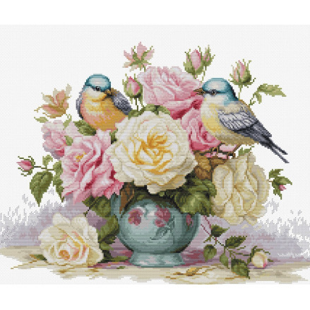 Cross Stitch Kit Luca-S - Vase with Roses and Birds, B7038