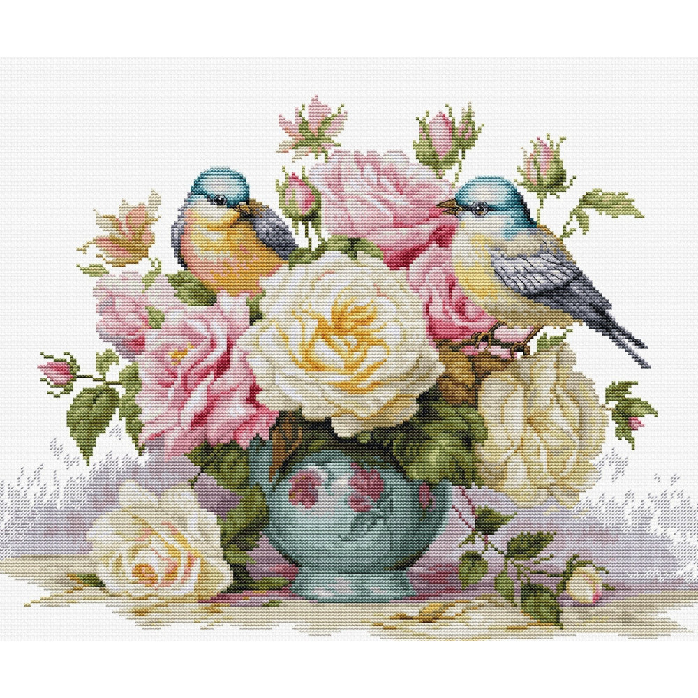 Cross Stitch Kit Luca-S - Vase with Roses and Birds, B7038