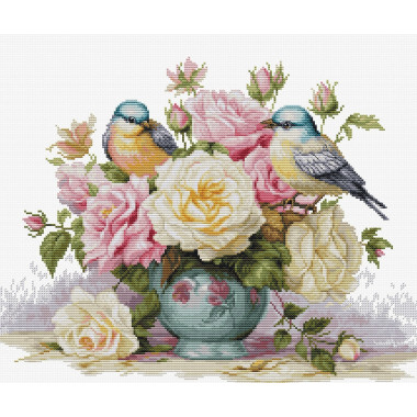 Cross Stitch Kit Luca-S - Vase with Roses and Birds, B7038