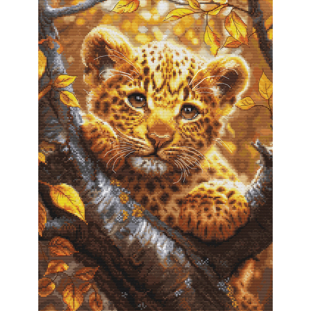 Cross Stitch Kit Luca-S GOLD - Leopard Cub at Sunrise, BU5068