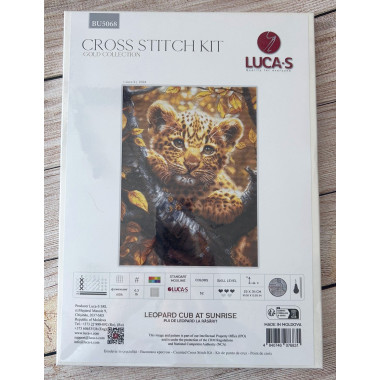 Cross Stitch Kit Luca-S GOLD - Leopard Cub at Sunrise, BU5068