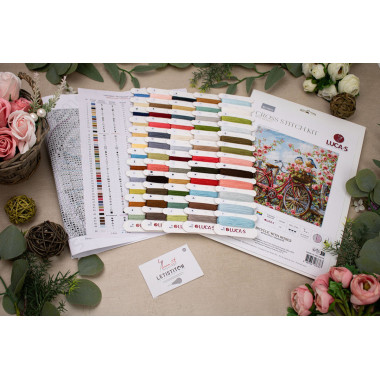Cross Stitch Kit Luca-S Gold - Bicycle with Roses , BU5061
