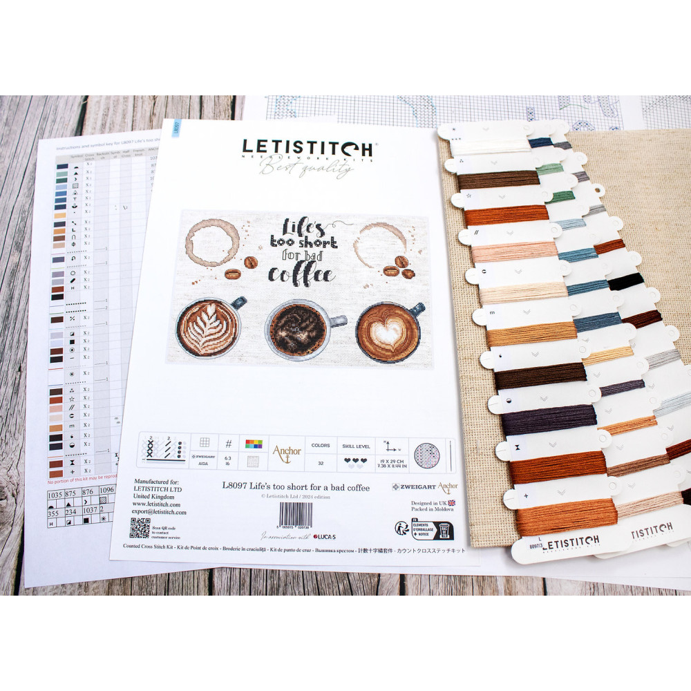 Cross Stitch Kit Letistitch Life’s too short for a bad coffee, L8097