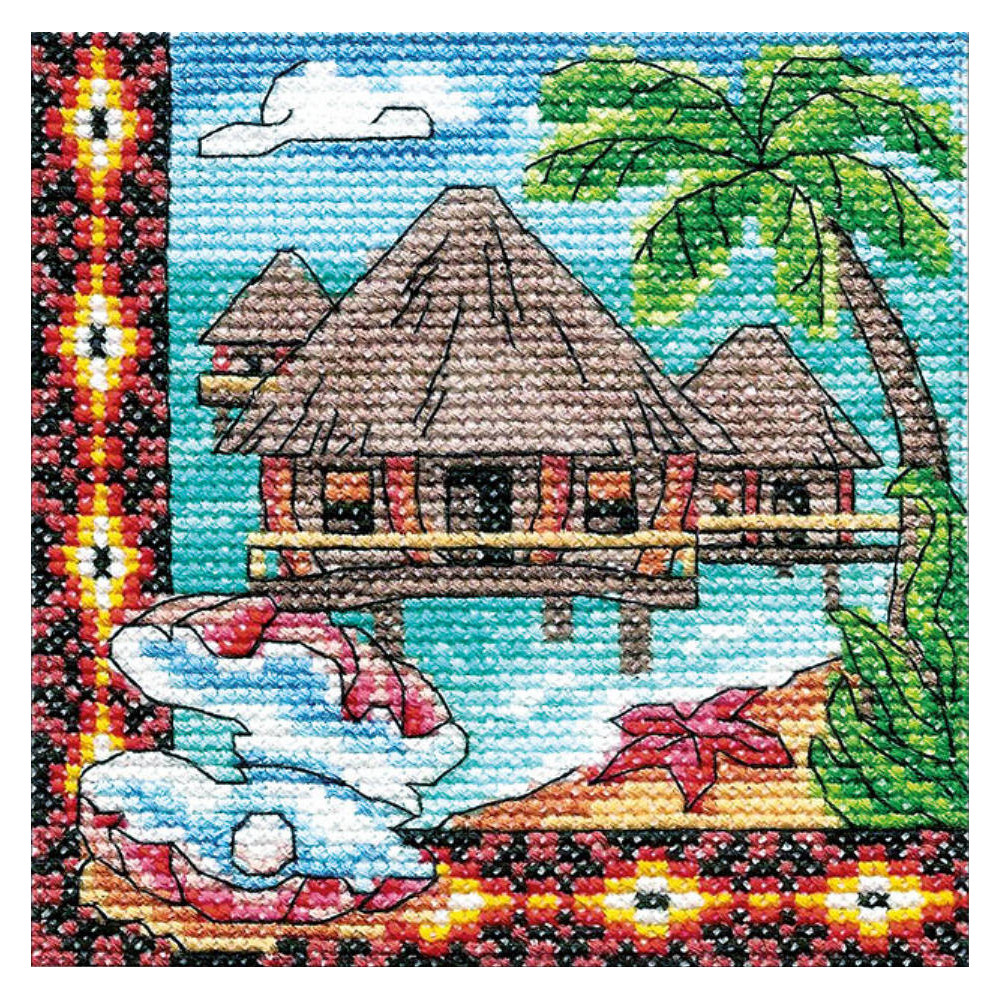 Cross Stitch Kit - Ukraine Hut Oceanic Bungalow LADY  01280