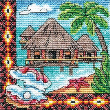 Cross Stitch Kit - Ukraine Hut Oceanic Bungalow LADY  01280