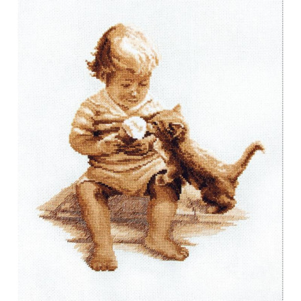 Cross Stitch Kit -Boy and Kitten LADY 01063