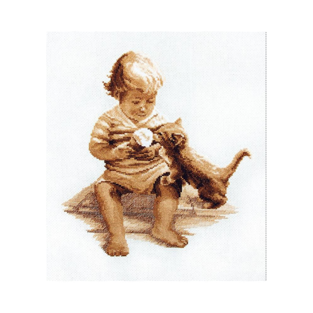 Cross Stitch Kit -Boy and Kitten LADY 01063