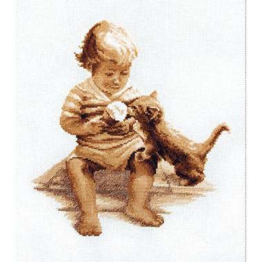 Cross Stitch Kit -Boy and Kitten LADY 01063