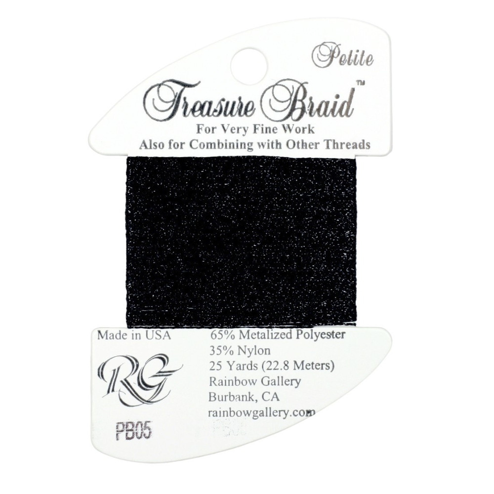 Нитка металізована Treasure Braid Petite Rainbow Gallery PB05,  Чорна