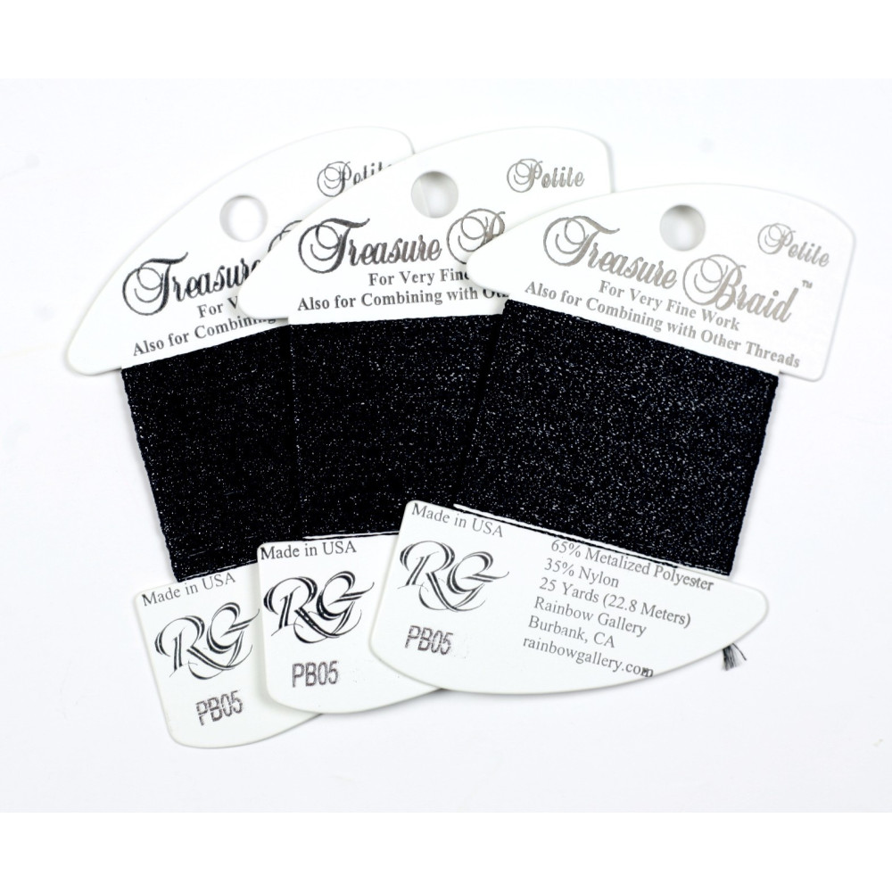 Нитка металізована Treasure Braid Petite Rainbow Gallery PB05,  Чорна