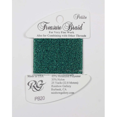 Нитка металізована Treasure Braid Petite Rainbow Gallery PB20, Темно-зелена