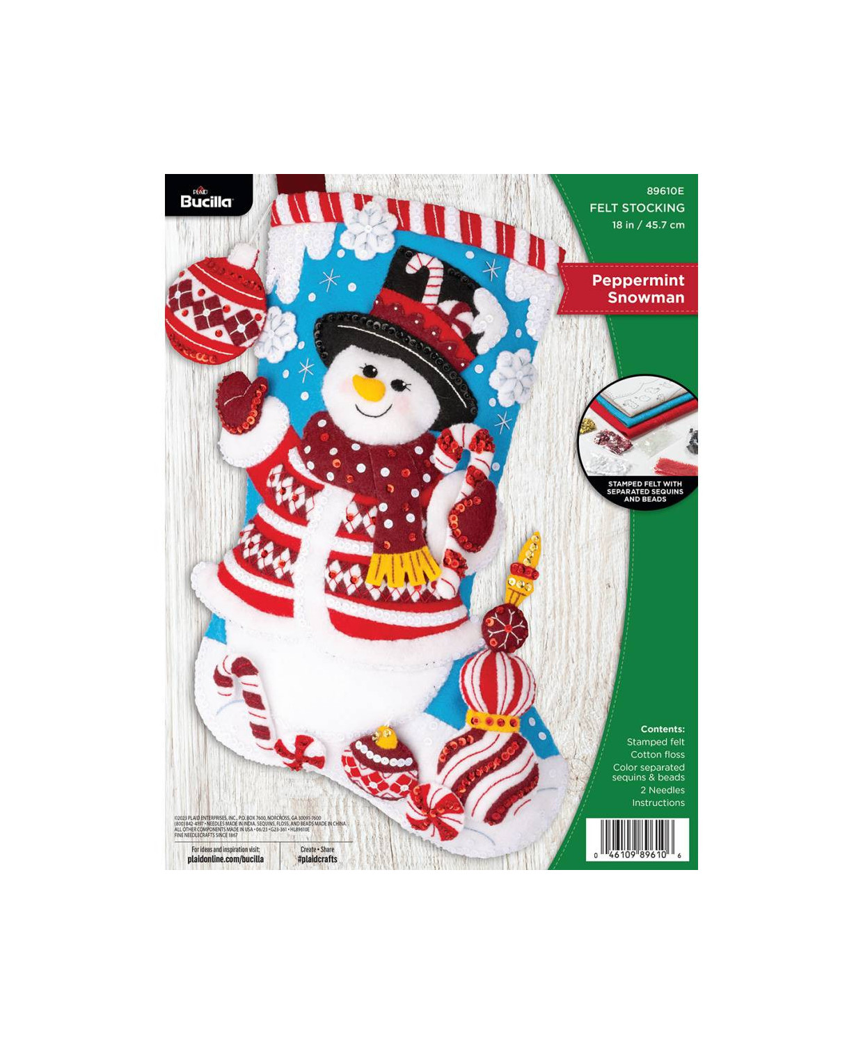 Набір для фетрової аплікації Bucilla ® Seasonal - Felt - Stocking Kits - Peppermint Snowman - 89610E