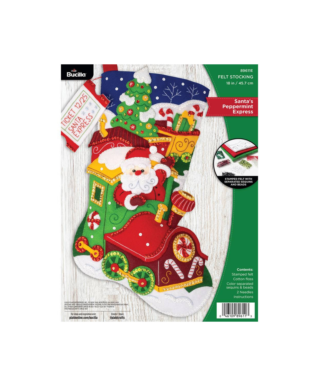 Набір для фетрової аплікації Bucilla ® Seasonal - Felt - Stocking Kits - Santa`s Peppermint Express - 89611E