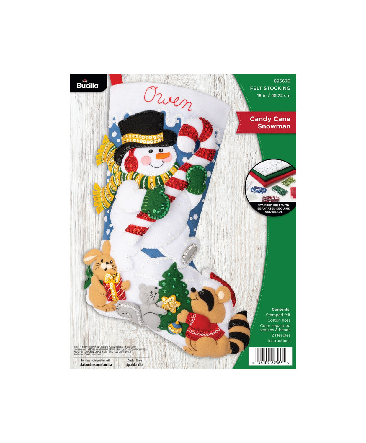 Набір для фетрової аплікації - Felt - Stocking Kits - Candy Cane Snowman - 89563E