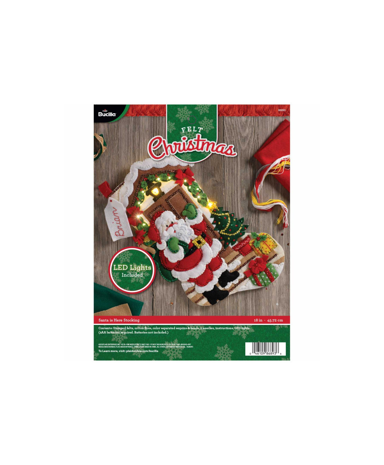 Набір для фетрової аплікації - Felt - Stocking Kits - Santa is Here with Lights - 86893