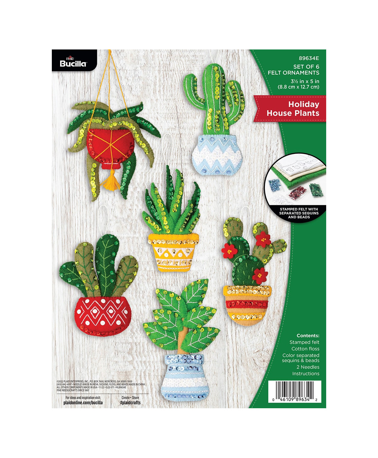 Набор для фетровой аппликации Felt - Ornament Kits - Holiday Houseplants - 89634E