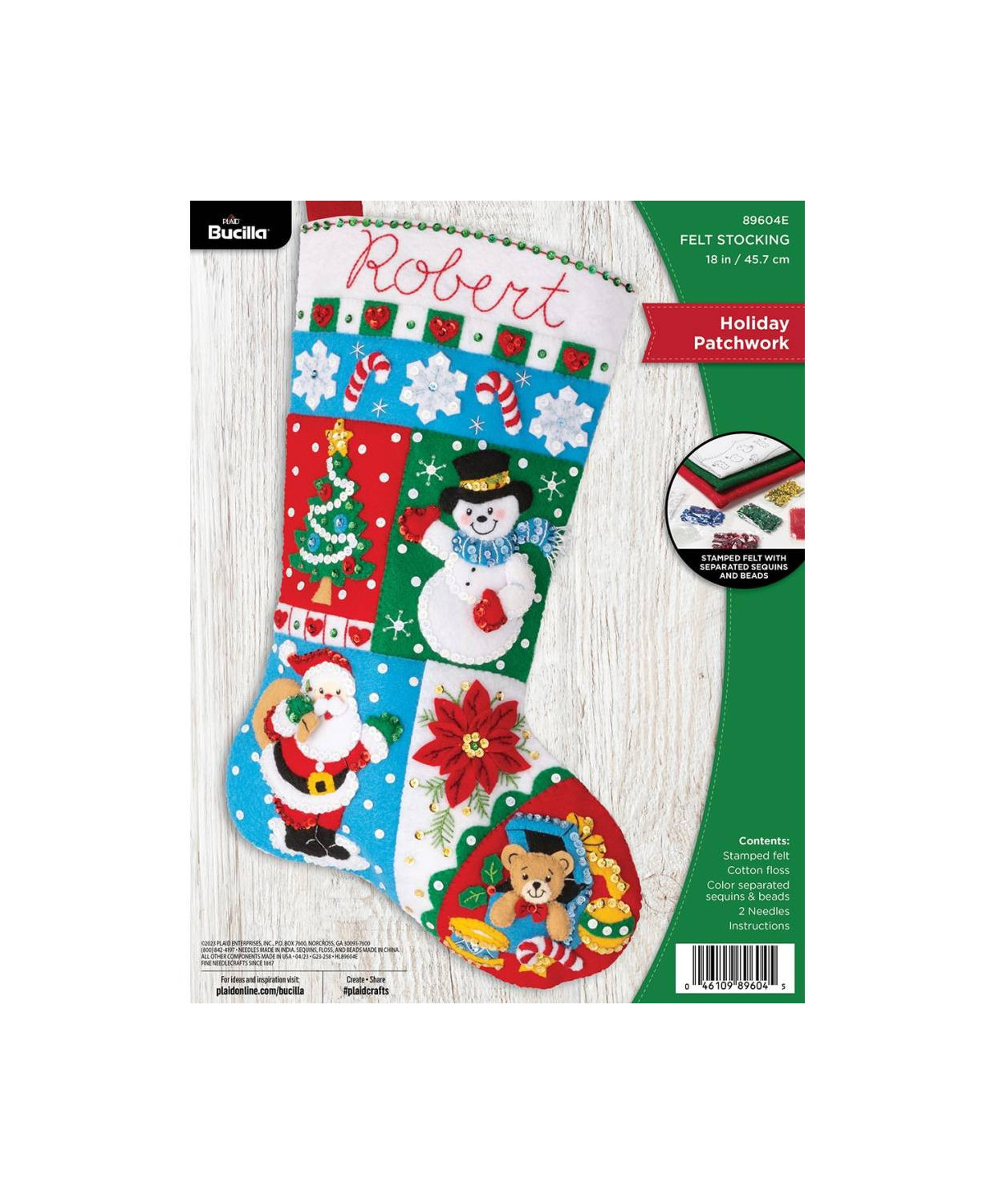 Набір для фетрової аплікації Bucilla  Seasonal - Felt - Stocking Kits - Holiday Patchwork - 89604E