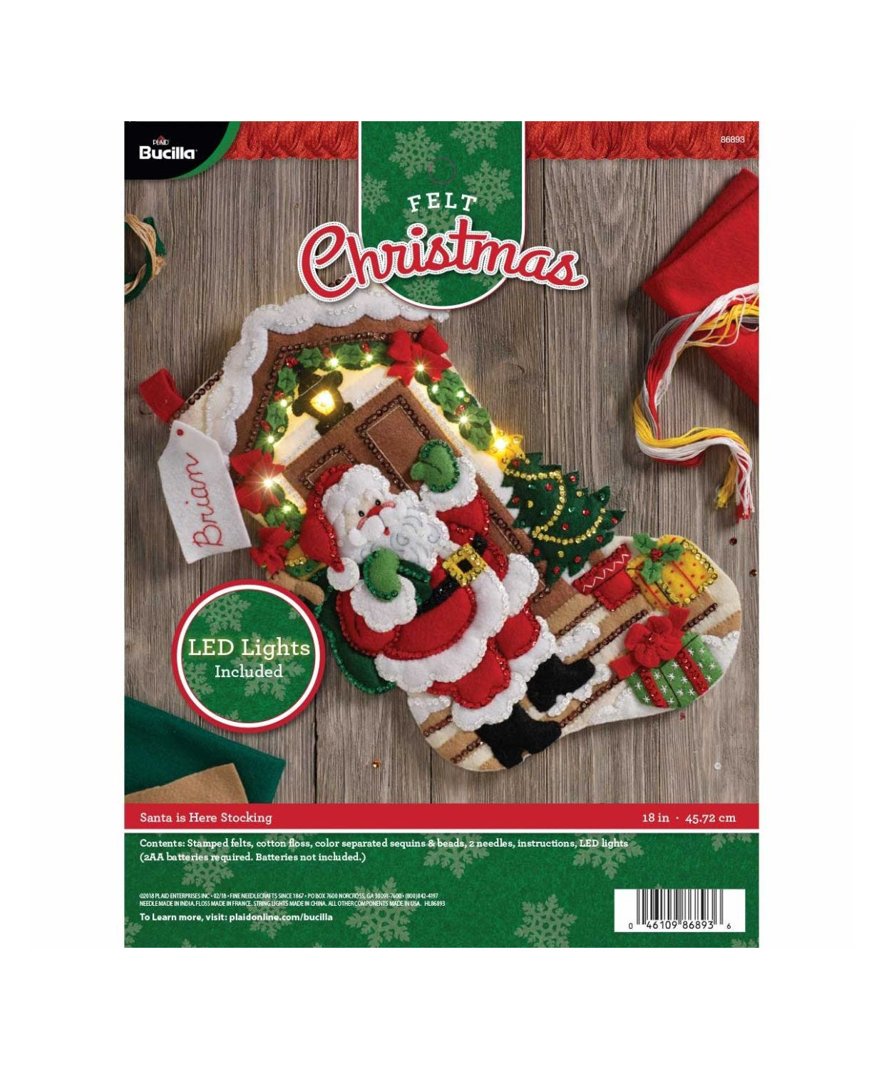 Набор для фетровой аппликации Bucilla  Seasonal - Santa is Here with Lights - 86893