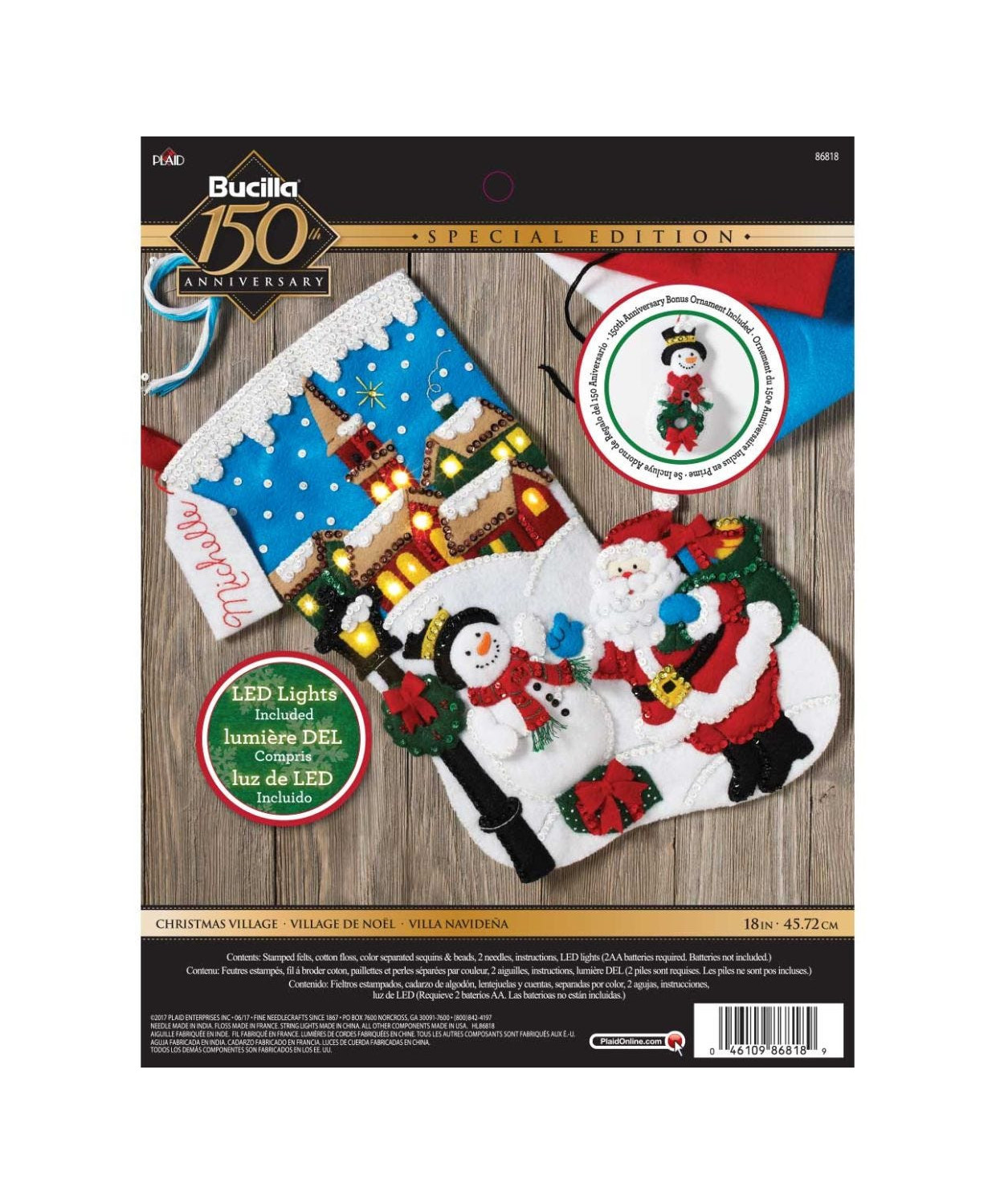 Набор для фетровой аппликации Bucilla  Seasonal -Felt - Stocking Kits - Christmas Village - 86818