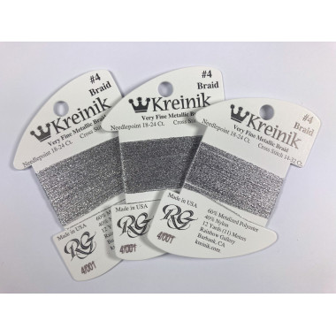 001 Silver, Kreinik Very Fine №4 Braid