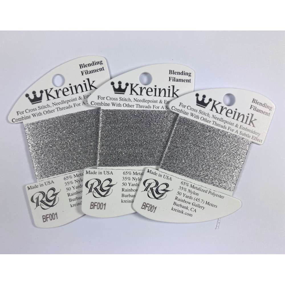 001 Silver, Kreinik Blending Filament (Rainbow Gallery)