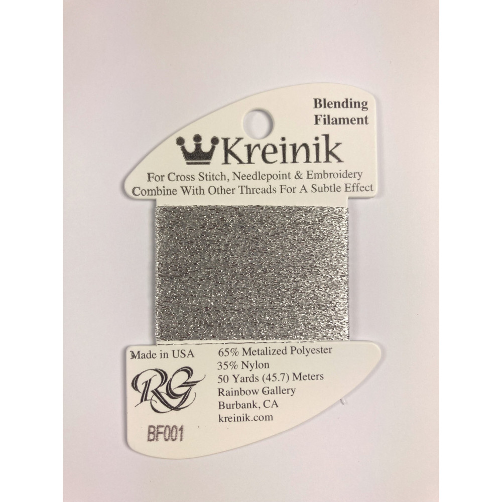 001 Silver, Kreinik Blending Filament (Rainbow Gallery)