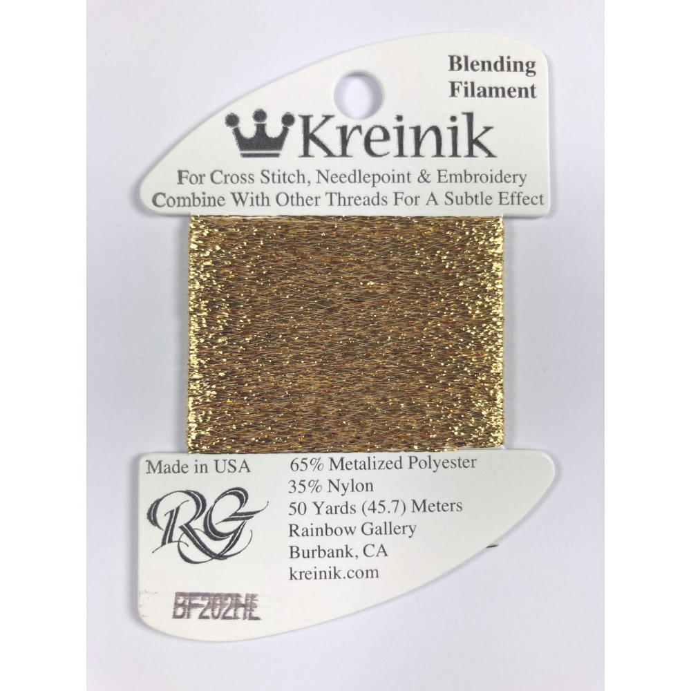 202HL Aztec Gold High Lustre, Kreinik Blending Filament (Rainbow Gallery)