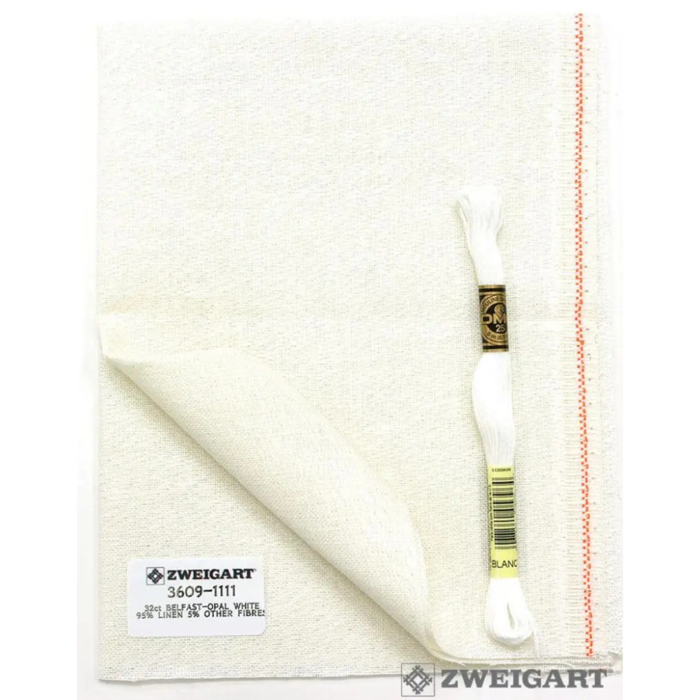 Evenweave Fabric 32ct. Belfast Linen Zweigart 3609/1111 white with rainbow lurex Evenweave Fabric 32ct. Belfast Linen Zweigart 3609/1111 white with rainbow lurex