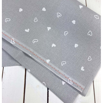 Evenweave Fabric 32ct. Murano Petit Coeur Zweigart 3984/7409, Grey Printed Hearts