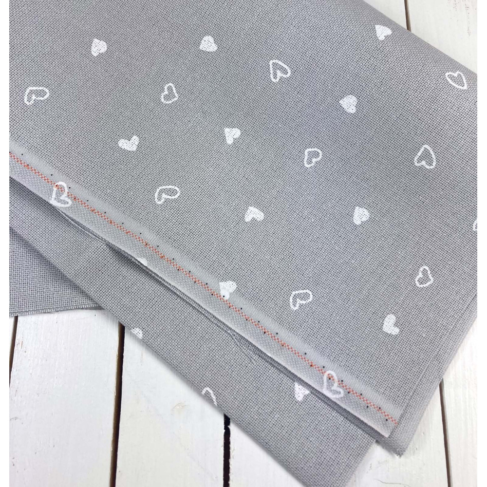 Evenweave Fabric 32ct. Murano Petit Coeur Zweigart 3984/7409, Grey Printed Hearts Evenweave Fabric 32ct. Murano Petit Coeur Zweigart 3984/7409, Grey Printed Hearts