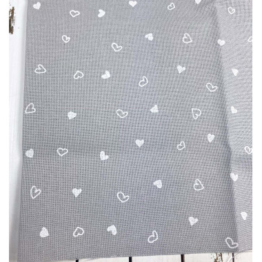 Evenweave Fabric 32ct. Murano Petit Coeur Zweigart 3984/7409, Grey Printed Hearts