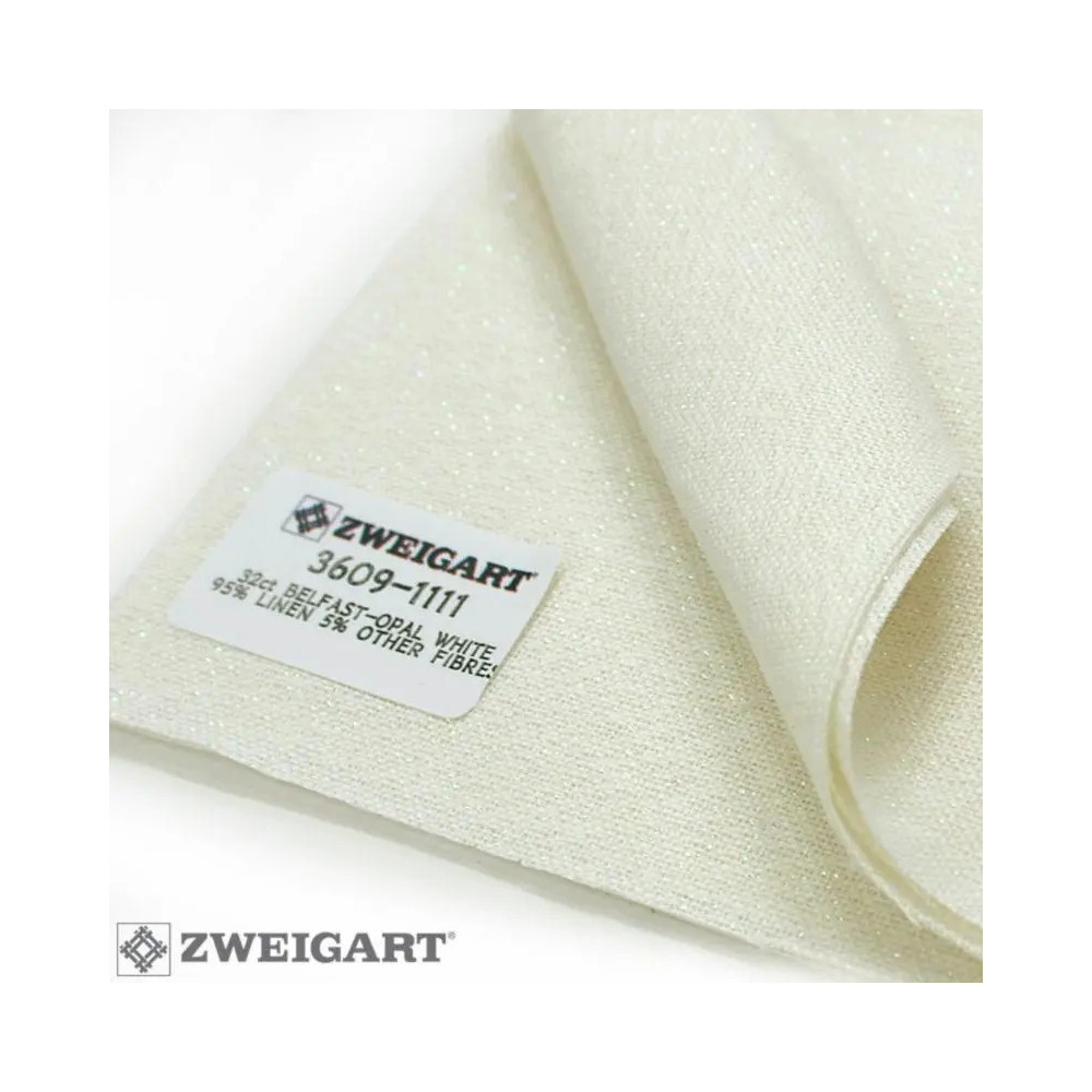 Evenweave Fabric 32ct. Belfast Linen Zweigart 3609/11 linen with green lurex Evenweave Fabric 32ct. Belfast Linen Zweigart 3609/11 linen with green lurex