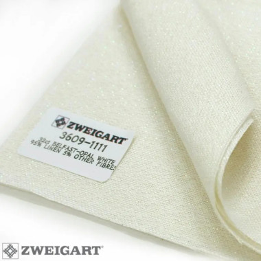 Evenweave Fabric 32ct. Belfast Linen Zweigart 3609/11 linen with green lurex