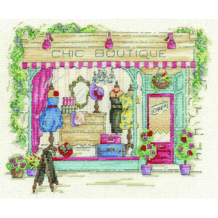 Набір для вишивання хрестиком Chic Boutique, DMC Сцена вінтажного магазину з перламутровим ефектом14ct, BK1543
