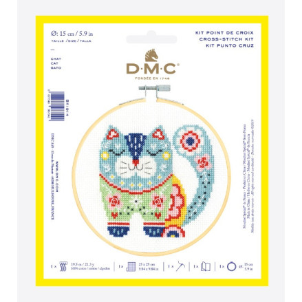Counted Cross Stitch kit with hoop Cat  DMC BK1914