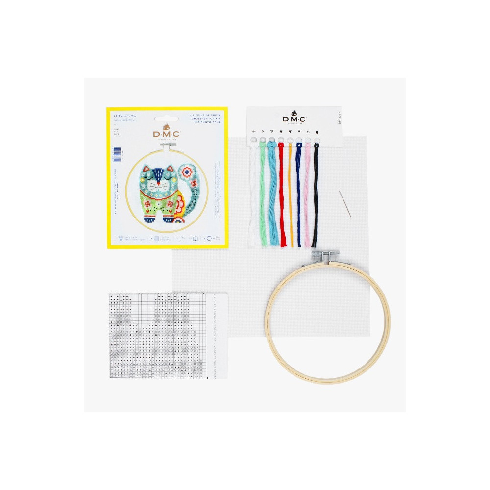 Counted Cross Stitch kit with hoop Cat  DMC BK1914