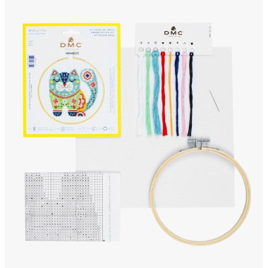 Counted Cross Stitch kit with hoop Cat  DMC BK1914