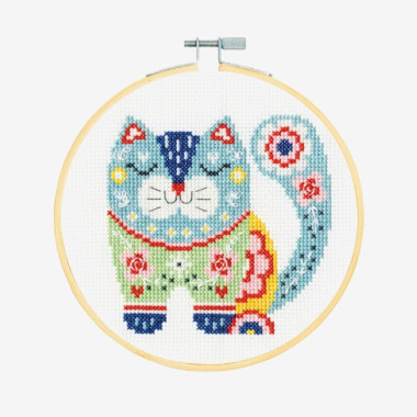 Counted Cross Stitch kit with hoop Cat  DMC BK1914