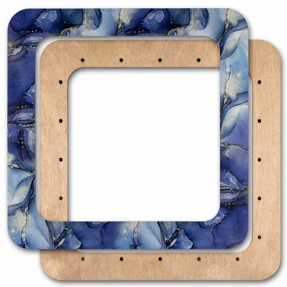 Extra Big Hoop with magnetic holders from plywood for Embroidery and Cross stitching,  Marbled Dark Blue, 7.5x7.5 IN FLMP-013