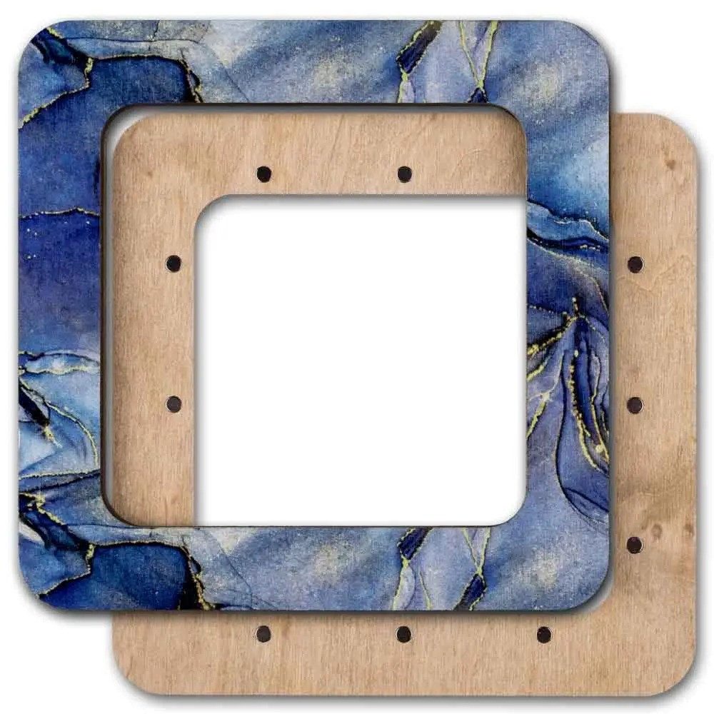 Hoop with magnetic holders from plywood for Embroidery and Cross stitching, marble blue, 4x4 IN (10x10 cm) MP-015