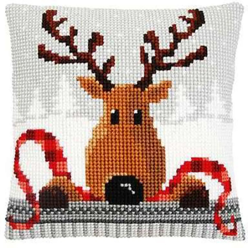 Pillow Embroidery Kit Reindeer with a Red Scarf, Vervaco PN-0148051 Pillow Embroidery Kit Reindeer with a Red Scarf, Vervaco PN-0148051