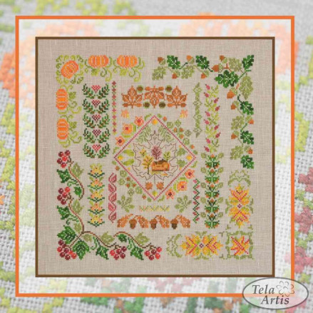 Counted Cross Stitch Autumn Symphony sampler Tela-Artis X-020, Evenweave Fabric, hand-dyed DMC