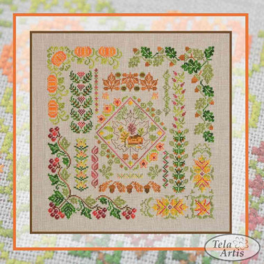 Counted Cross Stitch Autumn Symphony sampler Tela-Artis X-020, Evenweave Fabric, hand-dyed DMC