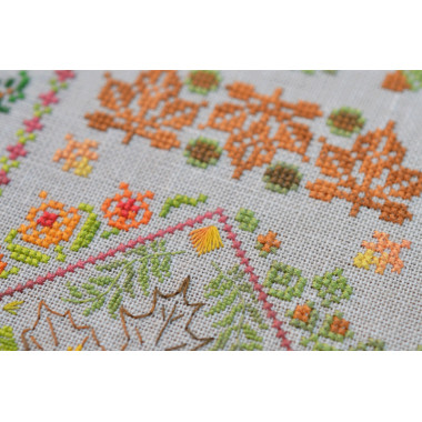 Counted Cross Stitch Autumn Symphony sampler Tela-Artis X-020, Evenweave Fabric, hand-dyed DMC