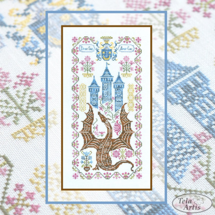 Counted Cross Stitch Ukrainian dragon sampler Tela-Artis X-021, Evenweave Fabric, hand-dyed DMC