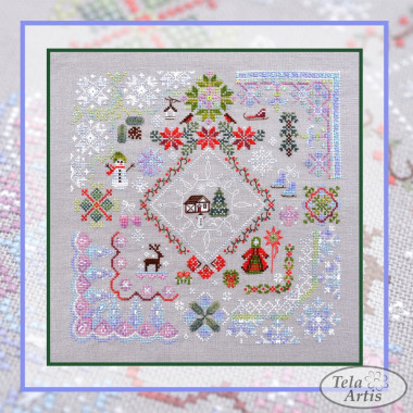 Counted Cross Stitch Winter Symphony sampler Tela-Artis X-025, Evenweave Fabric, hand-dyed DMC
