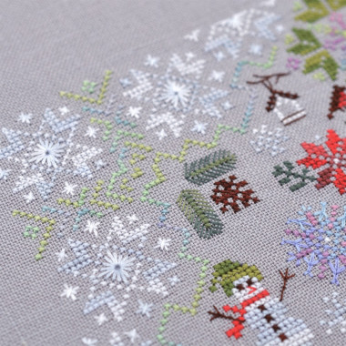 Counted Cross Stitch Winter Symphony sampler Tela-Artis X-025, Evenweave Fabric, hand-dyed DMC