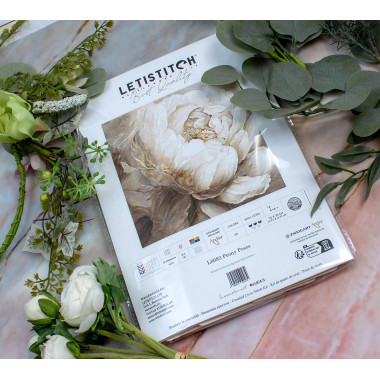 Counted Cross Stitch Kit, White Peony,  LETISTITCH L8083