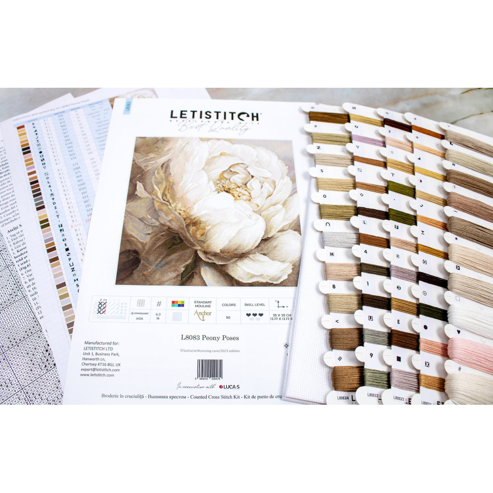 Набор для вышивания крестиком Белые пионы, LETISTITCH L8083