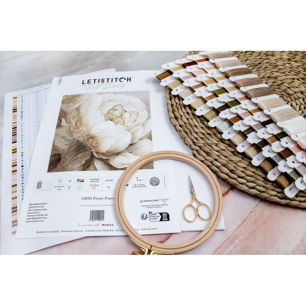 Counted Cross Stitch Kit, White Peony,  LETISTITCH L8083